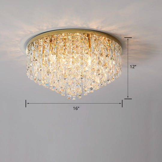 Modern Round Beveled K9 Crystal Ceiling Lamp For Living Room - Flush Mounted Light Gold / 16’