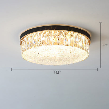 Sleek Led Flush Mount Fixture With Geometric Shape K9 Crystal Bedroom Ceiling Light Black / 19.5