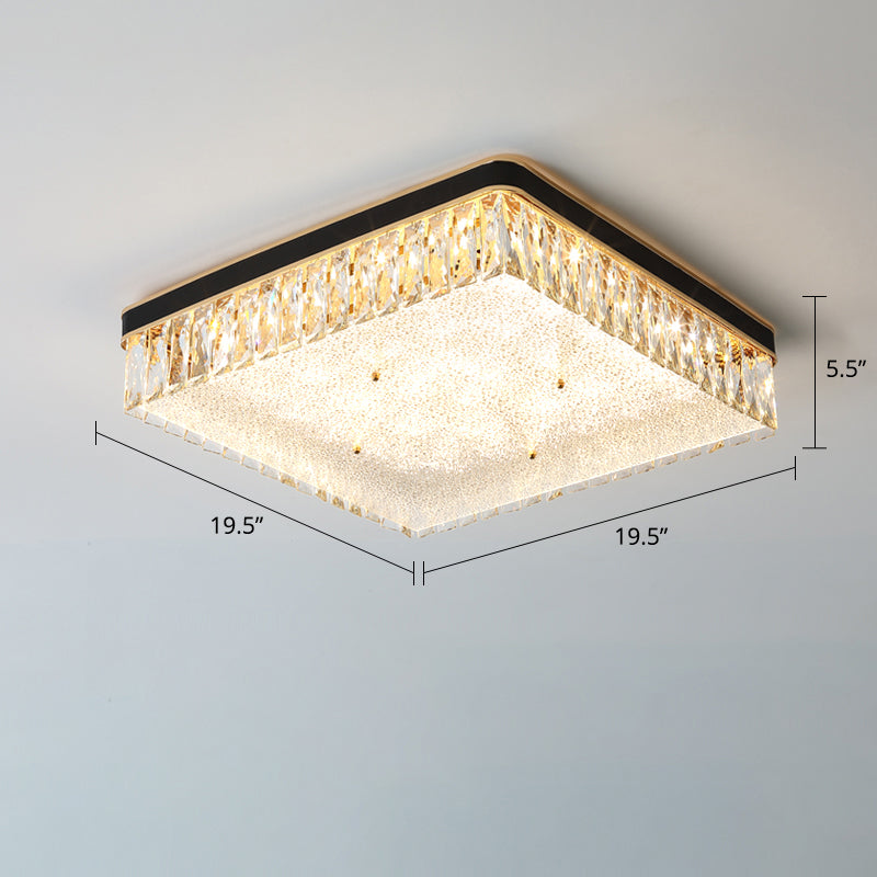 Sleek Led Flush Mount Fixture With Geometric Shape K9 Crystal Bedroom Ceiling Light Black / 19.5