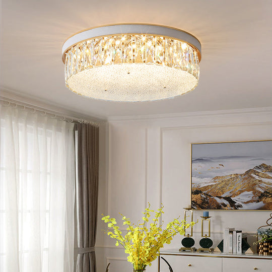 Sleek Led Flush Mount Fixture With Geometric Shape K9 Crystal Bedroom Ceiling Light