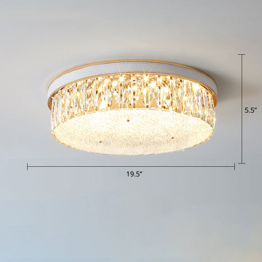 Sleek Led Flush Mount Fixture With Geometric Shape K9 Crystal Bedroom Ceiling Light White / 19.5