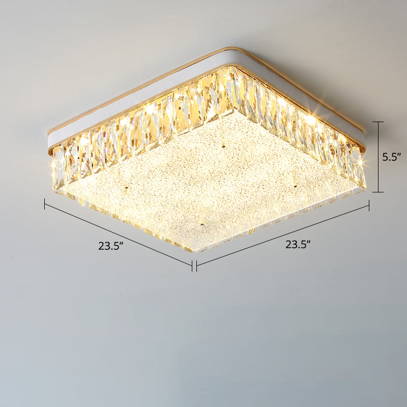 Sleek Led Flush Mount Fixture With Geometric Shape K9 Crystal Bedroom Ceiling Light White / 23.5
