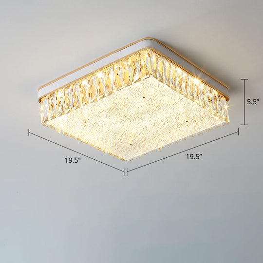 Sleek Led Flush Mount Fixture With Geometric Shape K9 Crystal Bedroom Ceiling Light White / 19.5