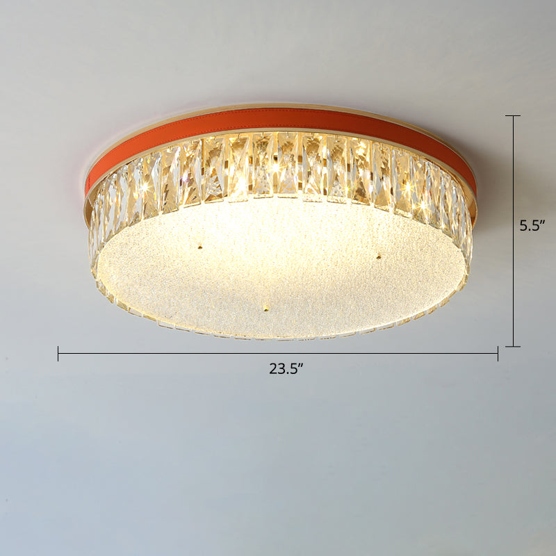 Sleek Led Flush Mount Fixture With Geometric Shape K9 Crystal Bedroom Ceiling Light Orange / 23.5