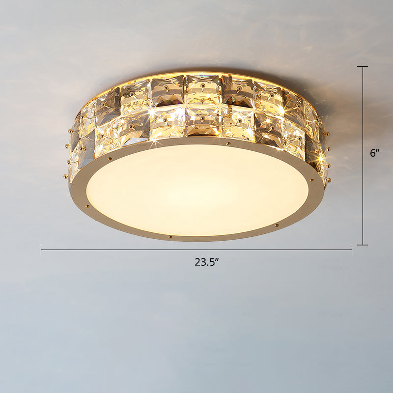 Minimalistcrystal Drum Ceiling Mount Led Light For Bedroom Clear / 23.5