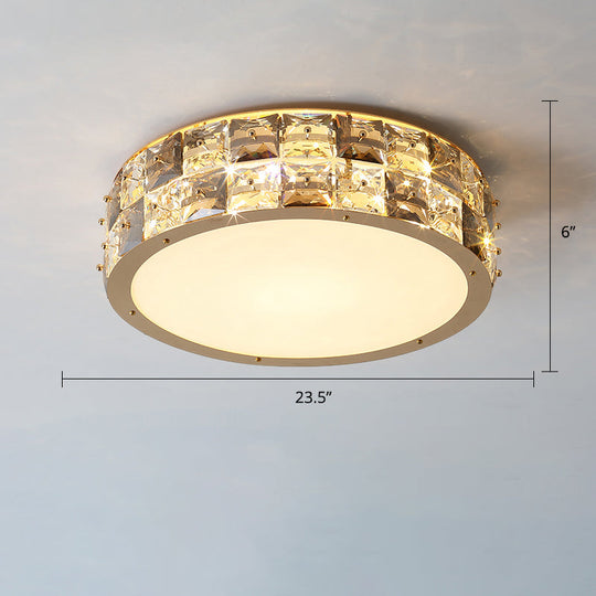 Minimalistcrystal Drum Ceiling Mount Led Light For Bedroom Clear / 23.5