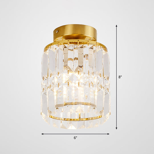 Simple Crystal Cylinder Ceiling Light With Brass Finish - Semi - Mount Kitchen Lighting