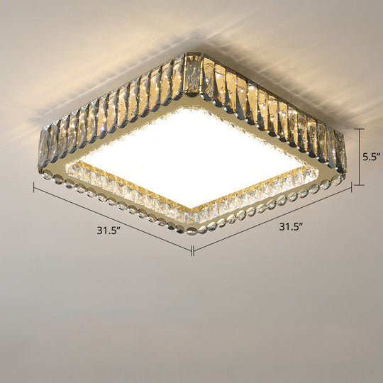 Minimalist Crystal Clear Geometric Flush Mount Ceiling Light For Bedroom / 31.5’ Square Plate