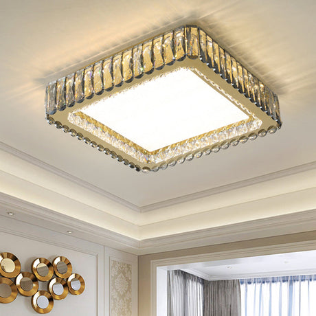 Minimalist Crystal Clear Geometric Flush Mount Ceiling Light For Bedroom