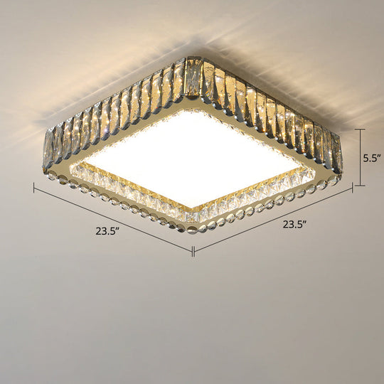 Minimalist Crystal Clear Geometric Flush Mount Ceiling Light For Bedroom / 23.5 Square Plate