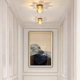Simple And Elegant Mini Faceted Crystal Flush Light In Gold - Ideal For Corridors Small Spaces