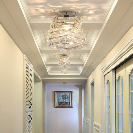 Crystal Spiral Square Ceiling Lamp - Modern 1 - Light Semi Mount For Hallways