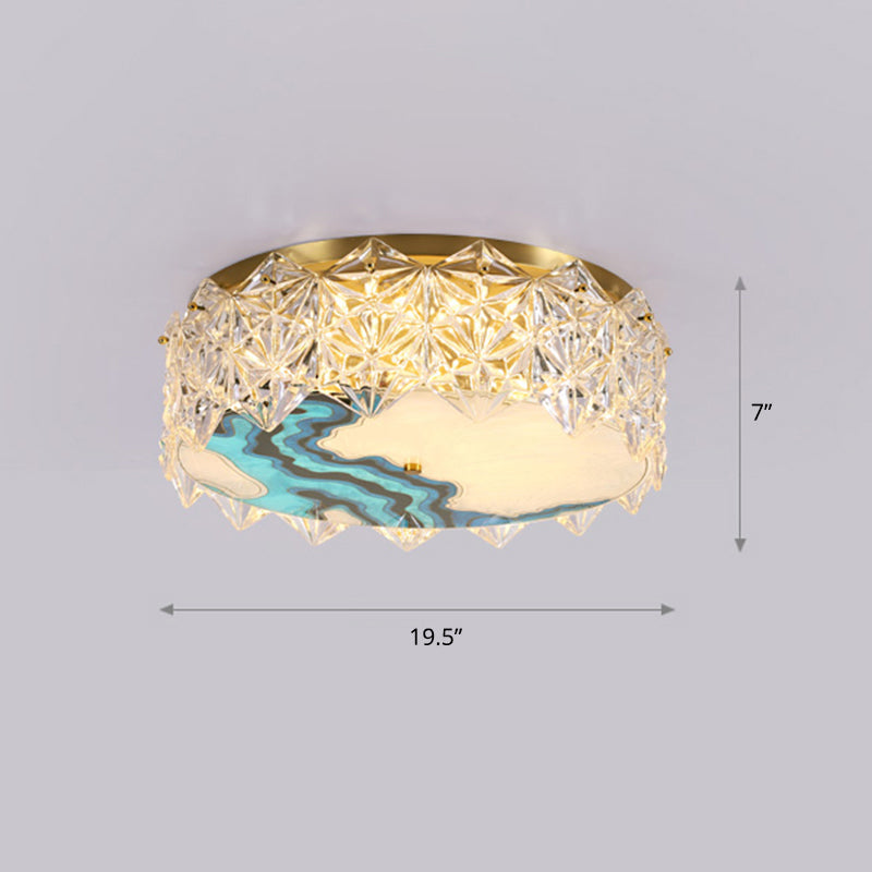 Gold Led Crystal Flush Ceiling Light: Hand - Painted Drum Design Modern Bedroom Fixture / Ocean