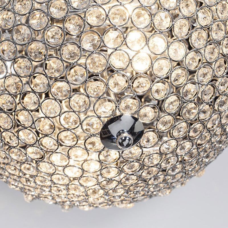 Crystal Bowl Flush Mount Ceiling Light Fixture For Elegant Dining Room - Chrome Finish