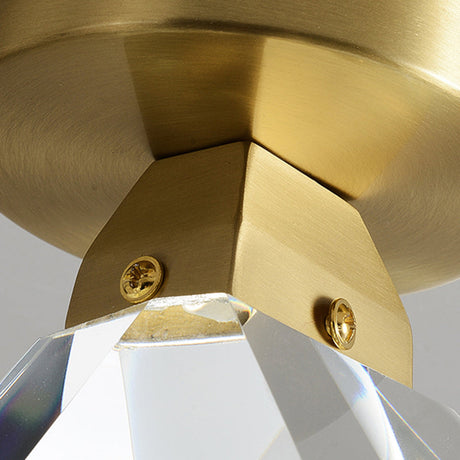 Gemstone Crystal Mini Ceiling Light In Brass Finish - Led Semi Flush Mount Fixture