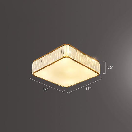 Minimalist K9 Crystal Square Flush Mount Ceiling Light Fixture For Bedroom Gold / 12’