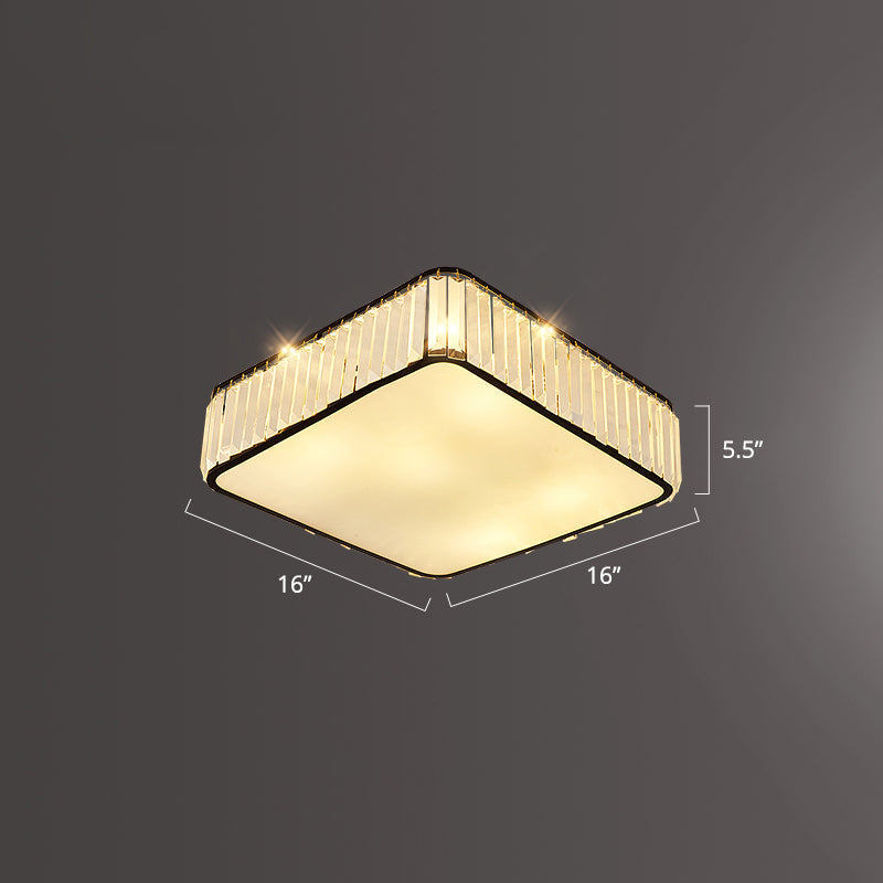 Minimalist K9 Crystal Square Flush Mount Ceiling Light Fixture For Bedroom Black / 16