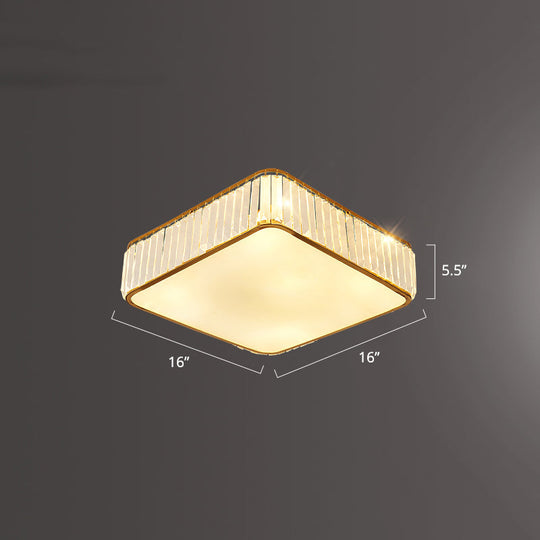 Minimalist K9 Crystal Square Flush Mount Ceiling Light Fixture For Bedroom Gold / 16