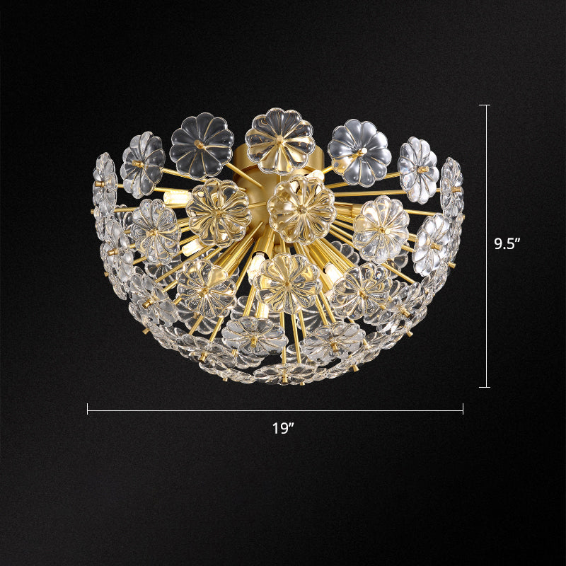 Stunning Crystal Flower Semi Mount Ceiling Light In Modern Gold Finish - Perfect For Bedrooms / 19