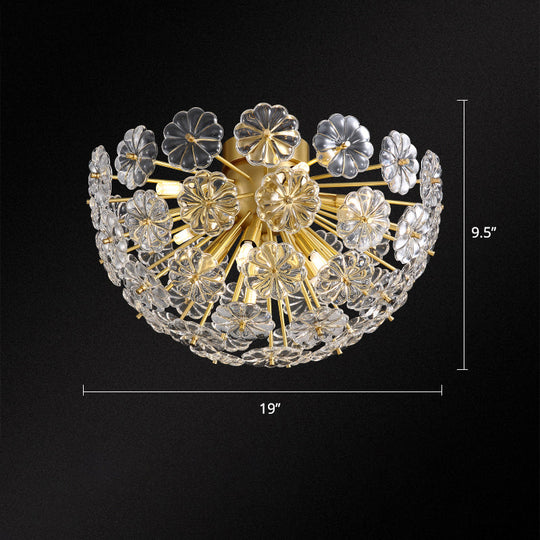 Stunning Crystal Flower Semi Mount Ceiling Light In Modern Gold Finish - Perfect For Bedrooms / 19