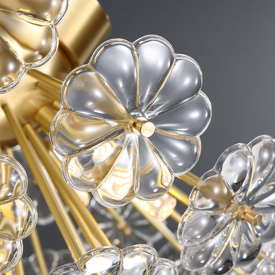 Stunning Crystal Flower Semi Mount Ceiling Light In Modern Gold Finish - Perfect For Bedrooms