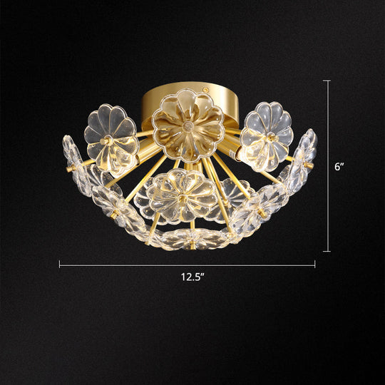 Stunning Crystal Flower Semi Mount Ceiling Light In Modern Gold Finish - Perfect For Bedrooms / 12.5