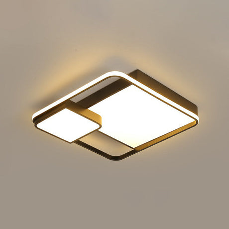 Black Square Led Ceiling Mount Light With Minimalist Acrylic Shade / 20.5 Remote Control Stepless