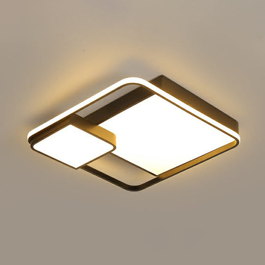Black Square Led Ceiling Mount Light With Minimalist Acrylic Shade / 24.5 Remote Control Stepless