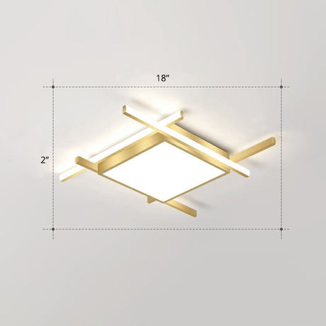 Gold Metal Bedroom Ceiling Light - Minimalist Square Flush Mount Fixture / 18 White