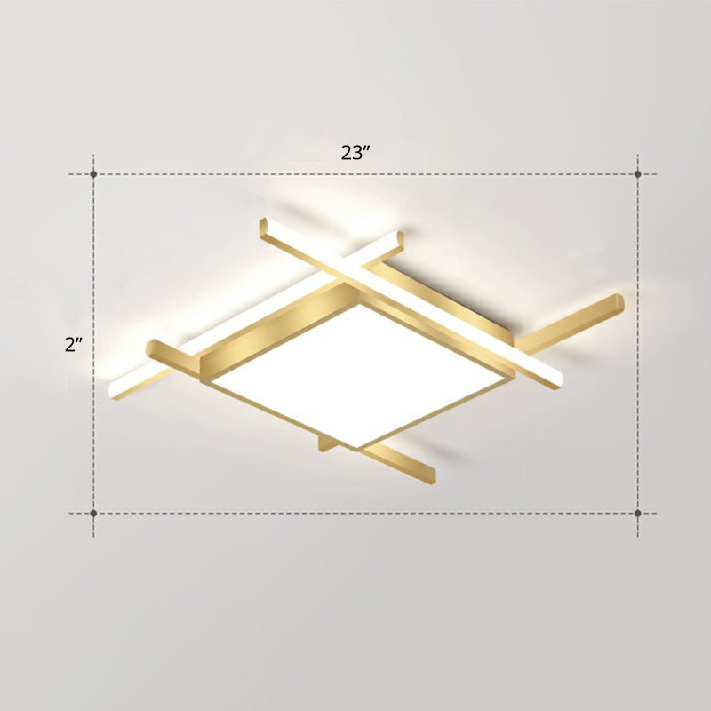 Gold Metal Bedroom Ceiling Light - Minimalist Square Flush Mount Fixture / 23 White