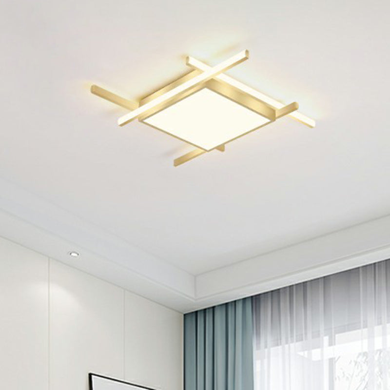 Gold Metal Bedroom Ceiling Light - Minimalist Square Flush Mount Fixture