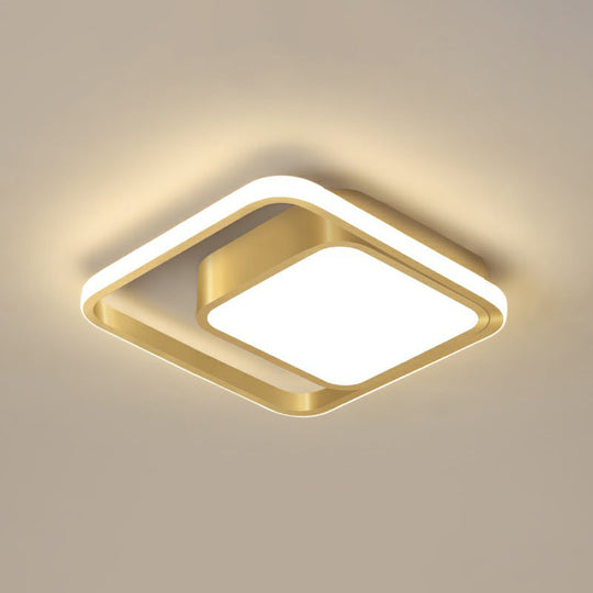 Acrylic Minimalist Led Flush Mount Ceiling Light In Gold For Square Hallways / Third Gear