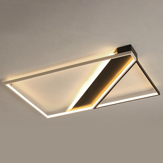 Modern Acrylic Led Ceiling Light: Rectangle Lounge Flush Mount In Black & White / 41’ Remote