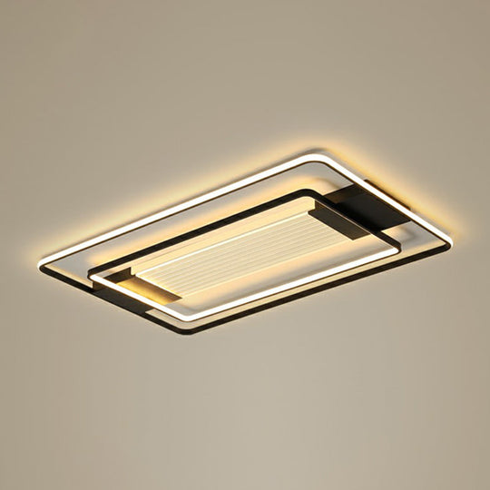 Black Rectangle Led Flush Ceiling Light - Minimalist Acrylic Lamp For Living Room / 43