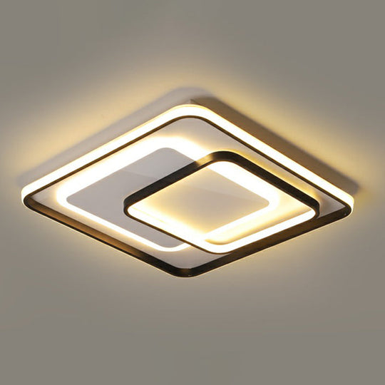 Modern Led Ceiling Lamp - Black Flush - Mount Light Fixture With Acrylic Shade / 24.5’ Remote