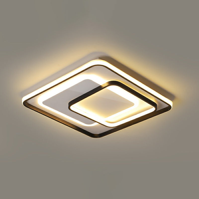 Modern Led Ceiling Lamp - Black Flush - Mount Light Fixture With Acrylic Shade / 16.5’ White