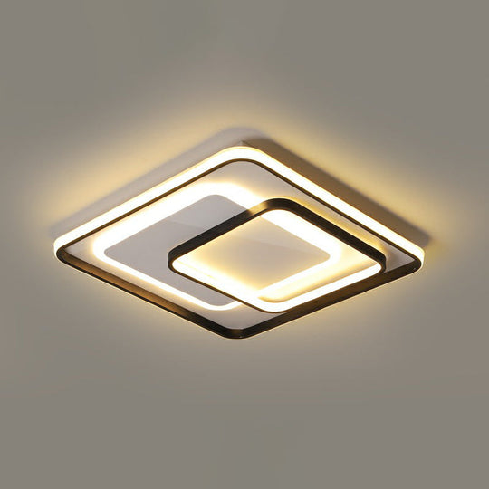 Modern Led Ceiling Lamp - Black Flush - Mount Light Fixture With Acrylic Shade / 16.5’ White