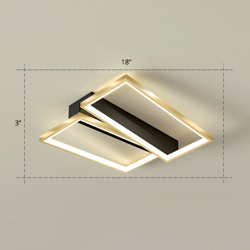 Sleek Geometrical Flush Ceiling Light In Black - Gold Finish - Simplicity Acrylic Flushmount For