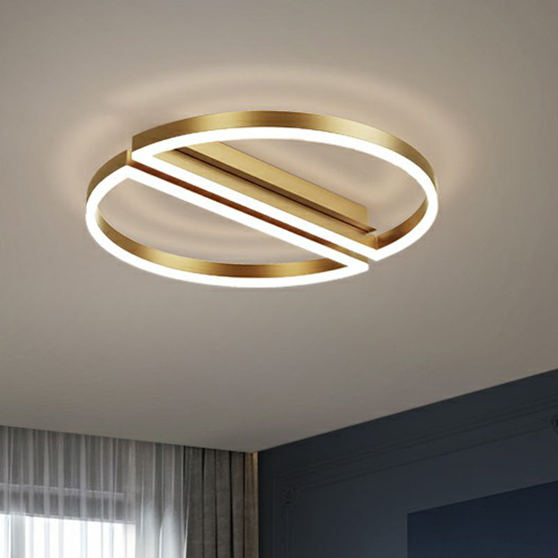 Modern Metallic Flushmount Led Ceiling Light With Gold Finish - Ideal For Bedroom