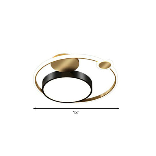 Modern Metallic Flushmount Led Ceiling Light With Gold Finish - Ideal For Bedroom / Remote Control
