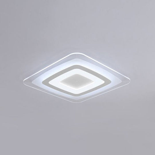 White Minimalist Led Flush Light: Ultrathin Rectangular Acrylic Ceiling Lamp For Living Room / 16’