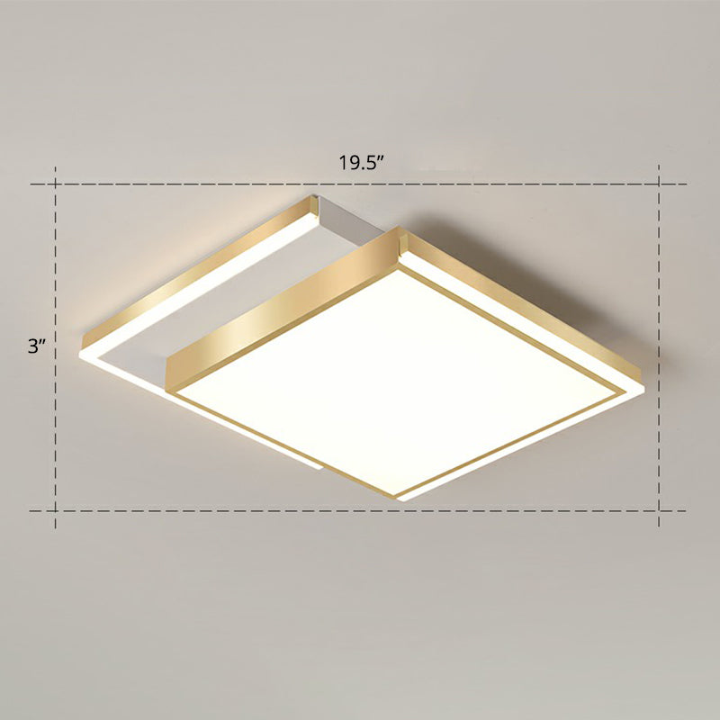 Minimalistic Gold Led Ceiling Light For Living Room - Rectangle Shaped Acrylic Flush Mount / 19.5