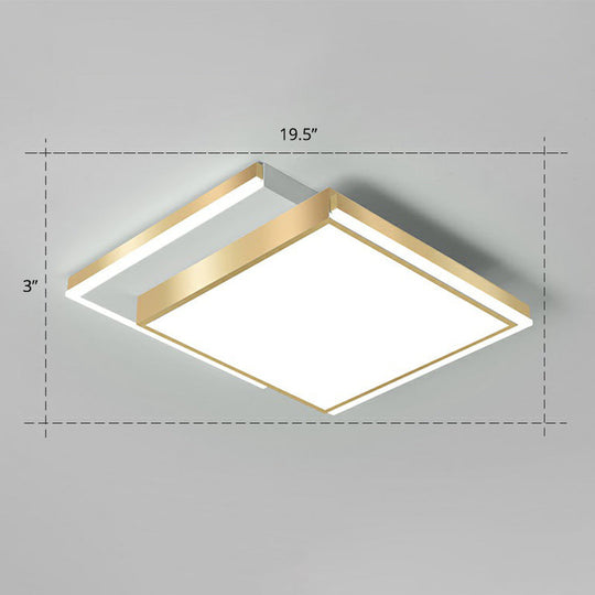 Minimalistic Gold Led Ceiling Light For Living Room - Rectangle Shaped Acrylic Flush Mount / 19.5