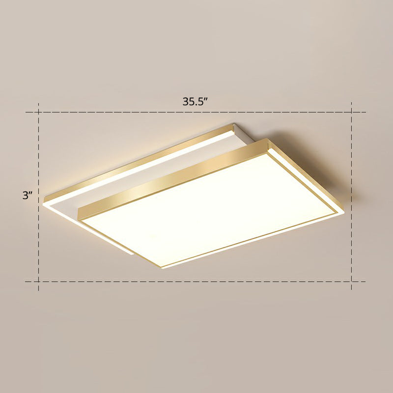 Minimalistic Gold Led Ceiling Light For Living Room - Rectangle Shaped Acrylic Flush Mount / 35.5