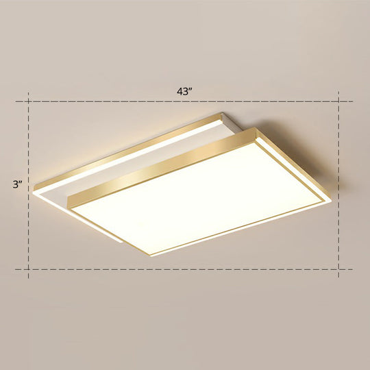 Minimalistic Gold Led Ceiling Light For Living Room - Rectangle Shaped Acrylic Flush Mount / 43’