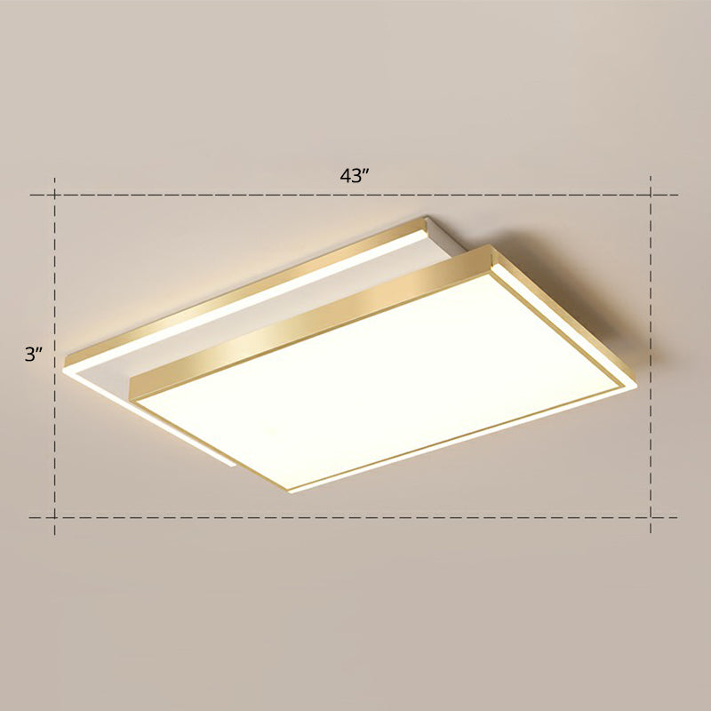 Minimalistic Gold Led Ceiling Light For Living Room - Rectangle Shaped Acrylic Flush Mount / 43 Warm