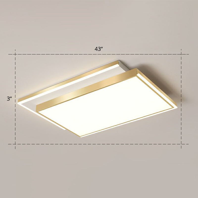 Minimalistic Gold Led Ceiling Light For Living Room - Rectangle Shaped Acrylic Flush Mount / 43’