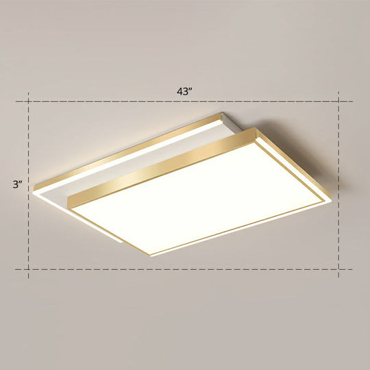 Minimalistic Gold Led Ceiling Light For Living Room - Rectangle Shaped Acrylic Flush Mount / 43