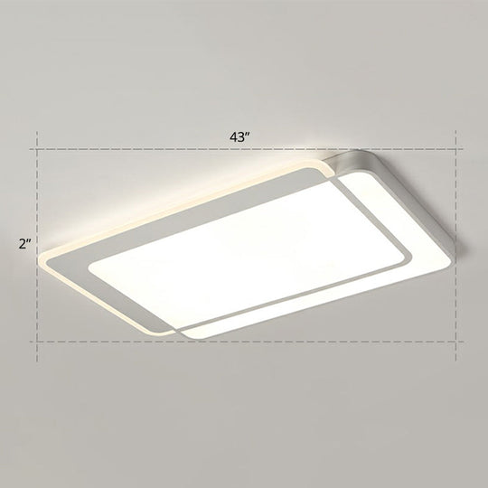 Minimalist White Led Flush Mount Ceiling Light With Acrylic Diffuser / 43 Remote Control Stepless