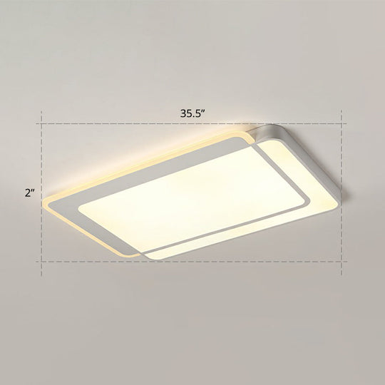 Minimalist White Led Flush Mount Ceiling Light With Acrylic Diffuser / 35.5 Warm